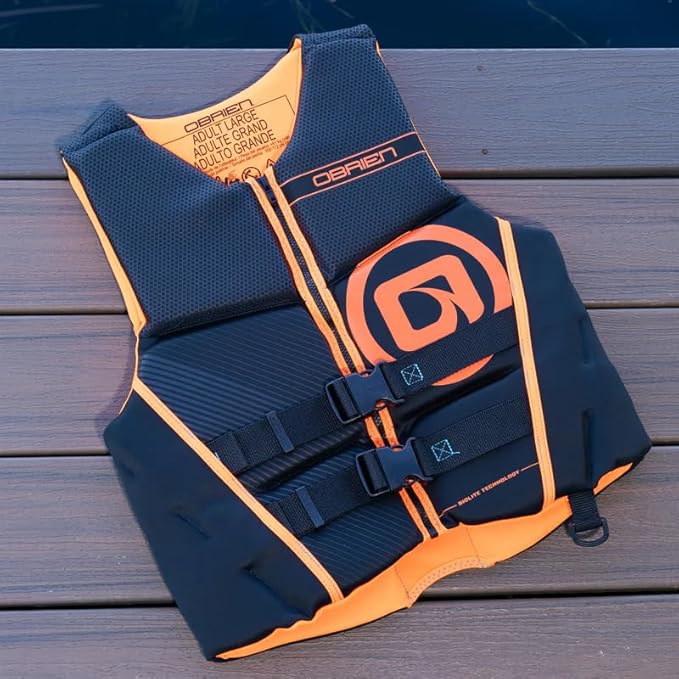 O'Brien Flex V-Back Life Jacket – Coast Guard Approved Adult Life Vest with Flex Fit Design, Lightweight Foam & Front Zip Closure for Watersports, Boating, and Jet Skiing