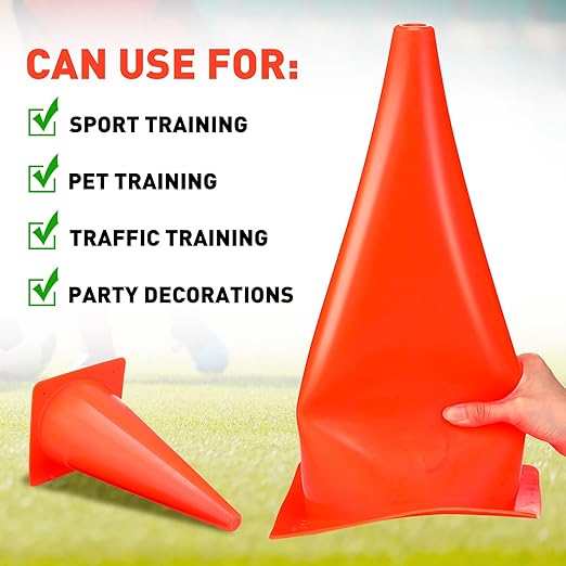 Reginary 12 Pcs 15 Inch Parking Cones, Traffic Cones, Orange Road Safety, Plastic Cones for Parking Lot Driving Training, Soccer Basketball Drills Indoor Outdoor Activity Festive Event