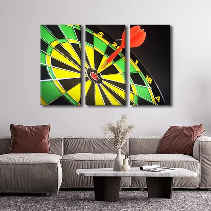 Wall Art Dart Board with Darts Closeup Wall Paintings for Living Room Motivational Pictures Print on Canvas Positive Wall Art Bedroom Wall Decoration Office Wall Art Framed Ready to Hang - 24"Wx36"H