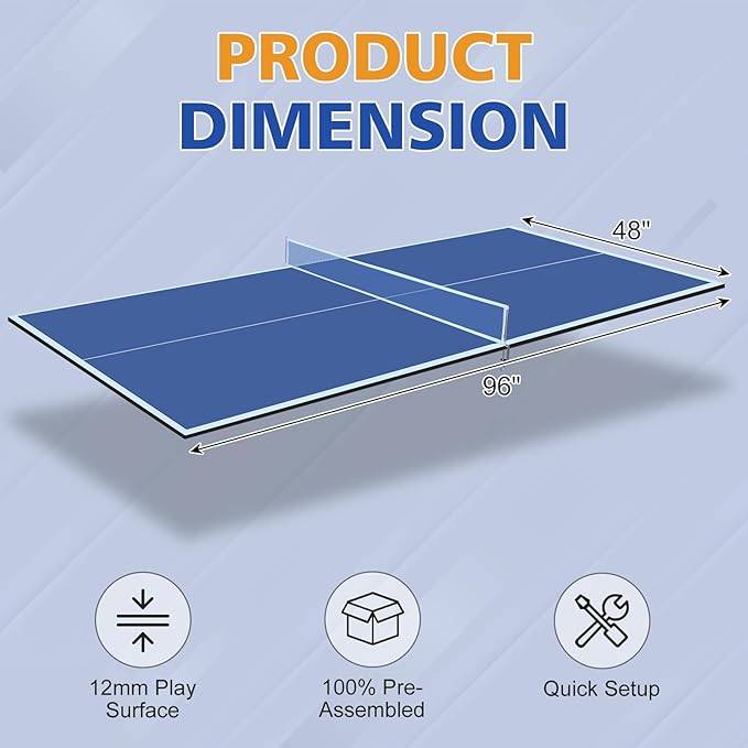 7/8/9ft Mid-Size Ping Pong Conversion Top with Net Set for Billiard and Pool Tables - Regulation Top Converts Billiards into Ping Pong Table Blue/Green/Black