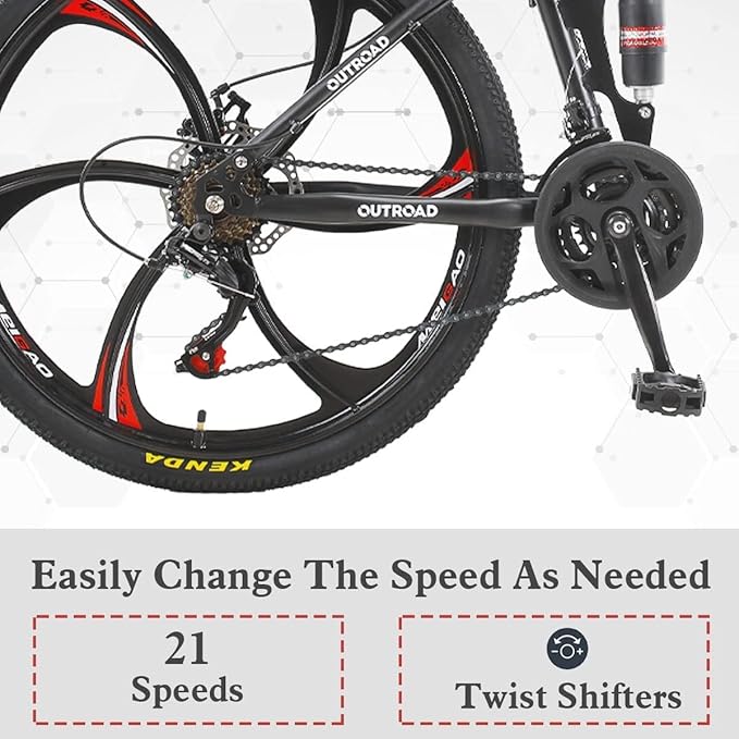 26 ich Folding Mountain Bike, 21 Speed High Carbon Steel Mountain Bike for Adults with 26 Inches Durable Tires, Front Suspension Folding Bicycle for Women and Man