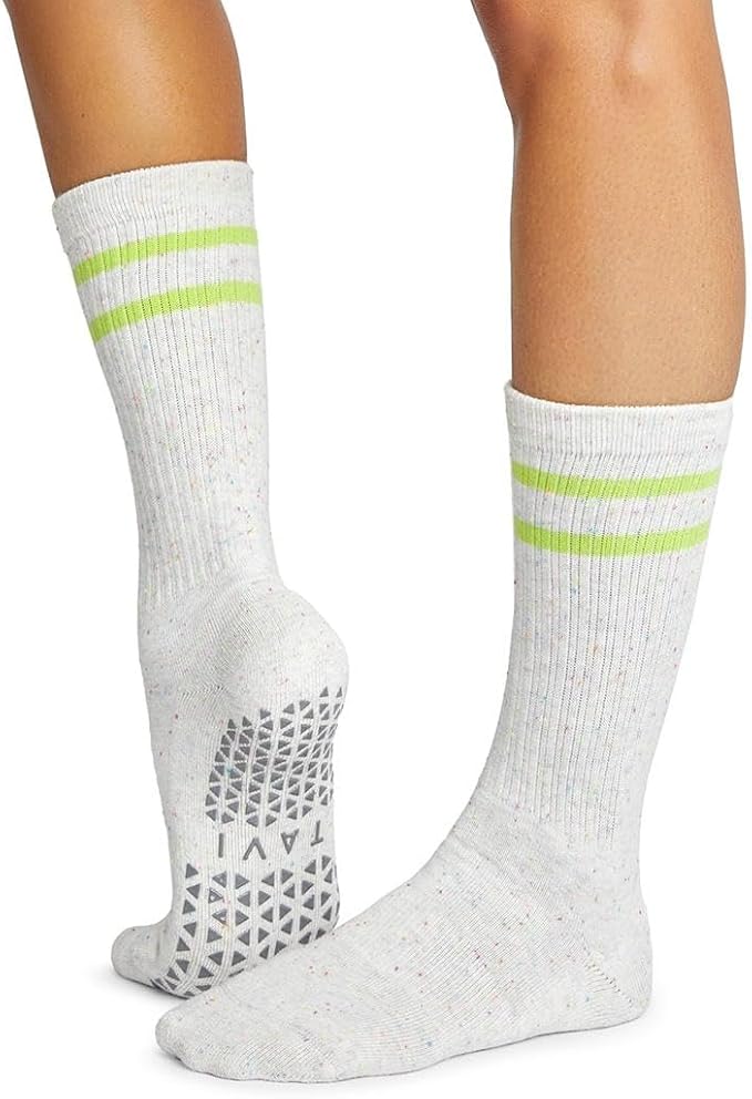 TAVI Kai Fashion Crew Grip Socks - For Slipper Barre, Pilates, and Yoga - with Grips for Women and Men