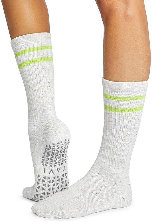 TAVI Kai Fashion Crew Grip Socks - For Slipper Barre, Pilates, and Yoga - with Grips for Women and Men