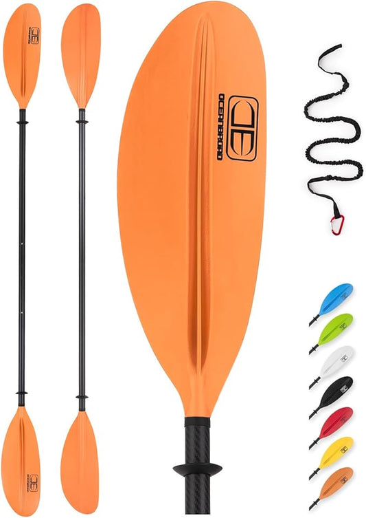 OCEANBROAD Adjustable Carbon Fiber Kayak Paddle 86in/220cm to 94in/240cm Kayaking Oar for Adults with Paddle Leash 1 Paddle