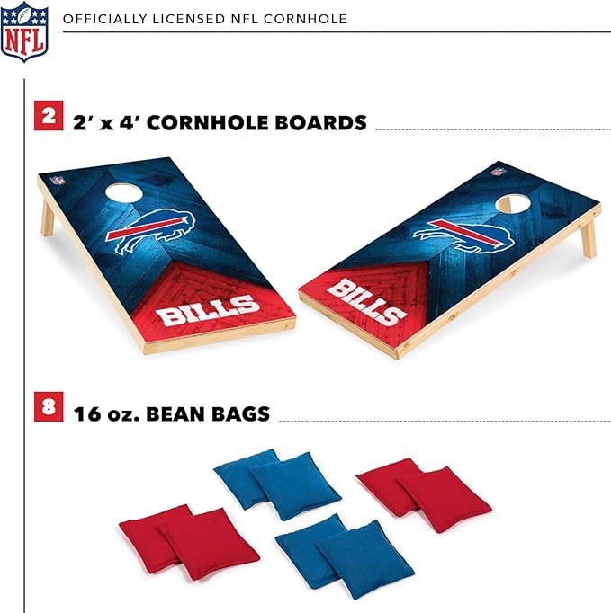 Wild Sports NFL Football 2' x 4' Regulation Size Solid Wood Cornhole Set with Direct Print HD Team Graphics Great Gift for Any Football Fan! Bean Bag Toss Family Outdoor Game