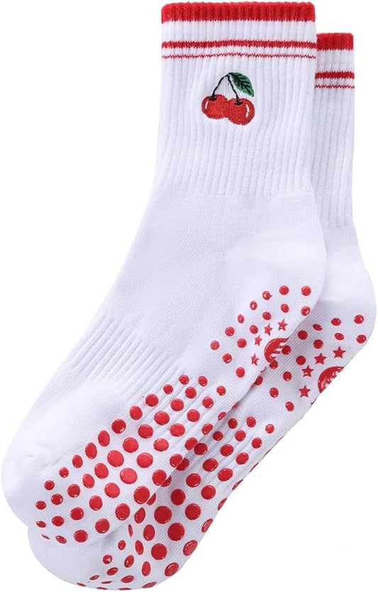 EUDOLAH Cute Yoga Socks for Women Pilates Barre Breathable Non-Slip Crew Grip Sock With Stripes Anti-friction Athletic Socks