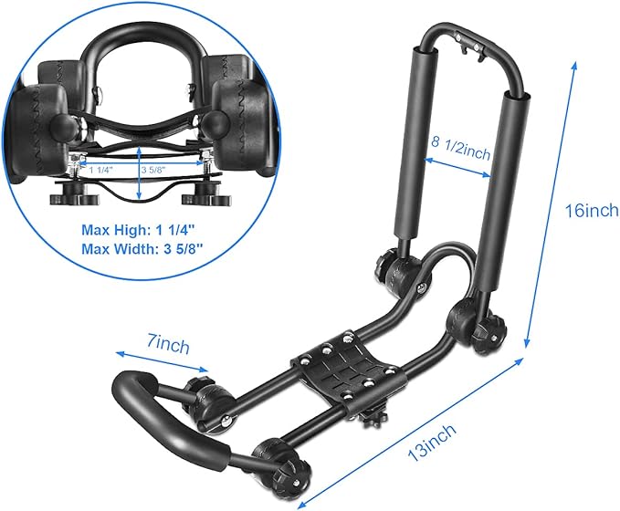 DRSPORTS Double Folding J-Bar Rack for Kayak Carrier Canoe Boat Paddle Board Surfboard Roof Top Mount on Car SUV Truck Crossbar (1Pair)