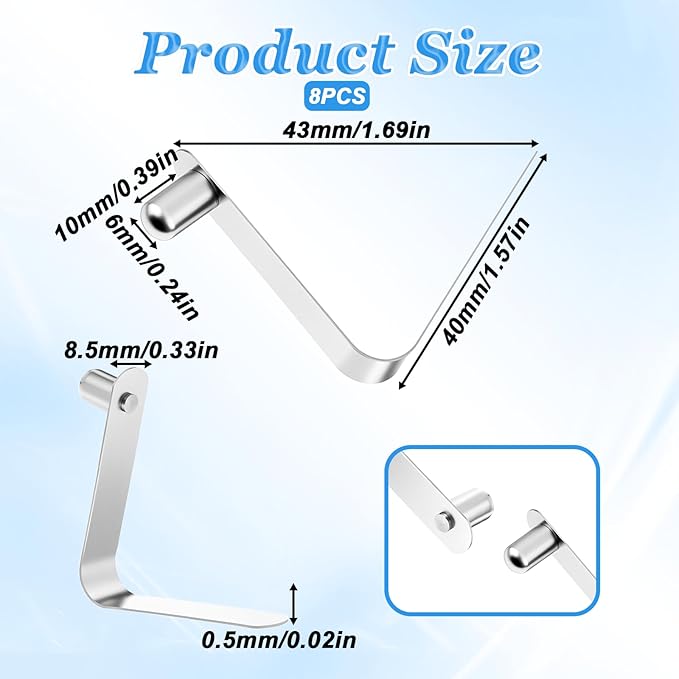 8 Pieces Kayak Paddle Spring Snap Clips, Metal Push Button Spring Clip Stainless Steel Tent Pole Push Locking Tube Pin Clips for Kayak Paddle Camping Tent Pole, Silver