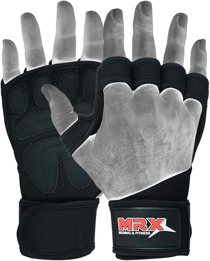 MRX BOXING & FITNESS Workout Gloves for Men and Women Ventilated Weight Lifting Gloves with Wrist Wraps Sticky Palm Protection with Extra Grip Gym Gloves for Exercise Pull Ups, Cross Training