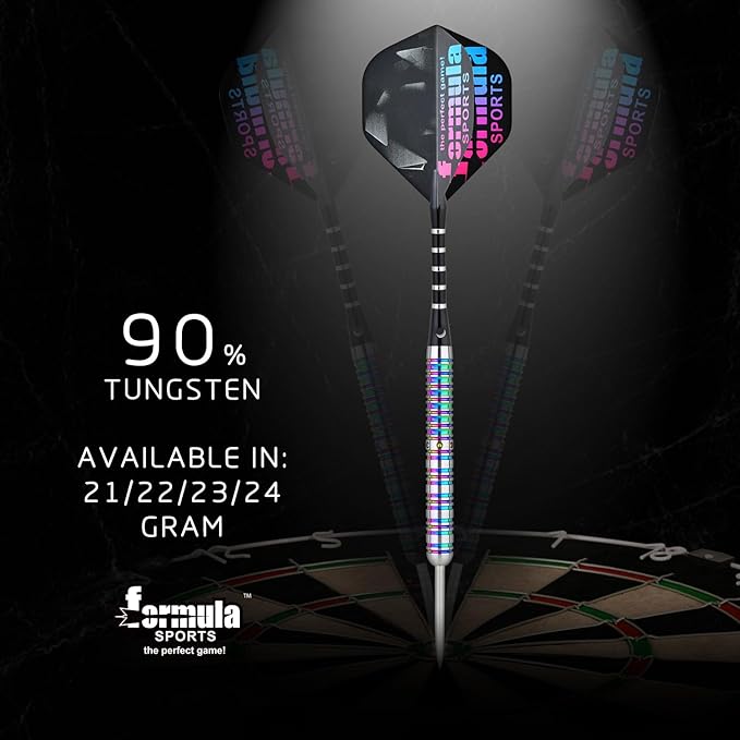 Formula Sports 90% Tungsten Steel Tip Darts Set - Professional Darts Metal Tip Set Available in 21g/22g/23g/24g, with Aluminum Shafts, Tungsten Barrels, Extra Flights, Sharpener, Carrying Case