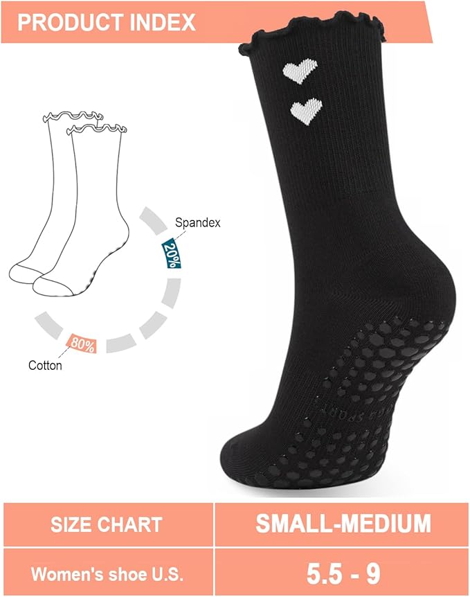 6 Pairs Grip Pilates Socks for Women, Non-slip Yoga Athletic Socks for Barre Ballet Barefoot Workout Hospital