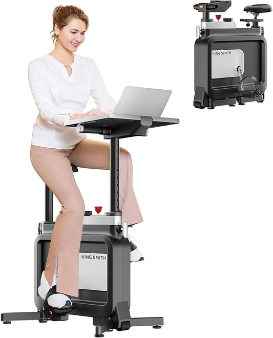Foldable Under Desk Bike, All-in-one Exercise Bike for Home, Indoor Bike Stationary Bike with Desk, Adjustable Resistance, 264LBS Capacity, Portable Office Bike, Compact Cycling