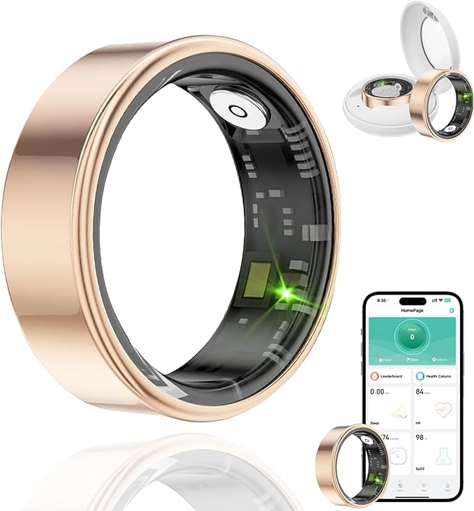 Smart Ring Health Tracker, Fitness Sleep and Heart Rate Monitor Smart Ring, Waterproof Bluetooth Fitness Tracker Ring IPX68 Waterproof (Rose Gold, 8)