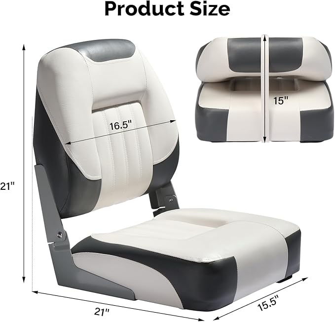 PEXMOR Boat Seats Low/High Back, Folding Boat Seat Included, Fold-Down Fishing Boat Seats Waterproof Captain Boat Seat w/Aluminum Hinges & Thick Soft Cushion, 2 Packs (Low Back-Grey & White)