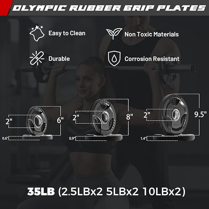 RitFit Barbell Weight Set - 4/6FT Olympic Barbell with Weight Plates (55-275LB Total) - Weightlifting Equipment for Squats, Curls, Deadlifts, Presses, Hip Thrusts