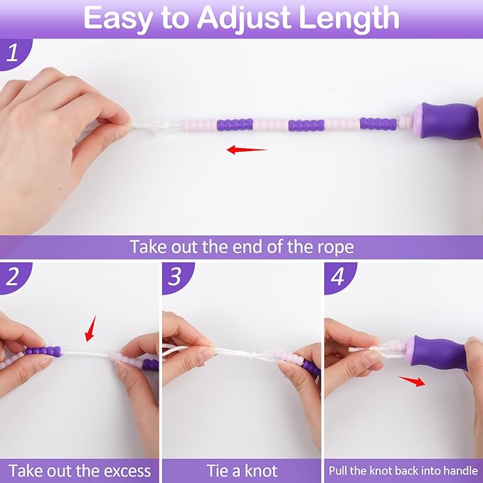 Jump Rope for Kids, Adjustable Jump Ropes for 4 5 6 7 8 10 12, Tangle Free Jumping Rope Age 8-12, Segmented Soft Beaded Skipping Rope for Women Fitness