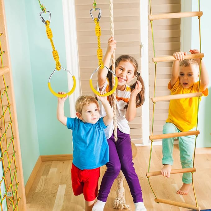 Ninja Ring Fitness Gymnastic Ring Climbing Bar Workout Outdoor Backyard Playground Training Equipment Play Set, Jungle Gym Fist Hanging Swing Monkey Bars Ninja Warrior Obstacle Course Trapeze Playsets