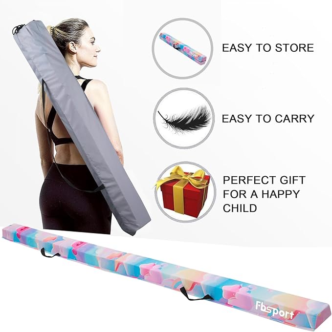 FBSPORT 8ft/6ft Balance Beam: Folding Floor Gymnastics Equipment for Kids Adults,Non Slip Rubber Base, Gymnastics Beam for Training, Practice, Physical Therapy and Professional Home Training