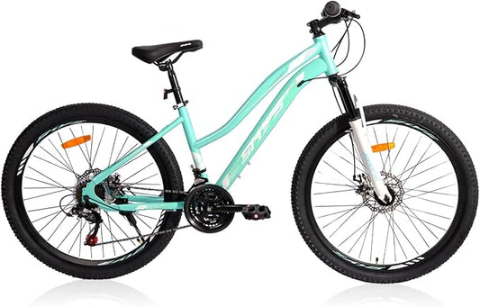 HappyHugs Women’s 26 Inch Mountain Bike, Low-Step Frame, 21-Speed Twist Shifters, Dual Disc Brakes, Front Suspension, 26×2.35 All-Terrain Tires for City Commute & Park Trails