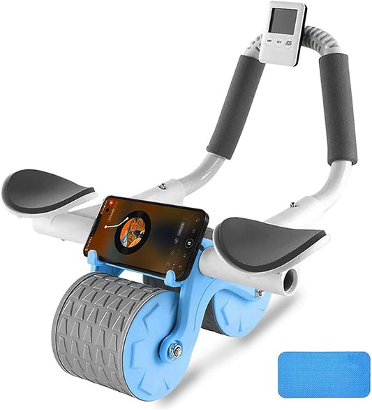 Bersauji 2025 New Ab Roller Wheel with Knee Mat &Timer, Automatic Rebound Abdominal Wheel, Ab Abdominal Exercise Roller with Elbow Support, Abs Workout Equipment Ab Exercise Roller for Women Men.