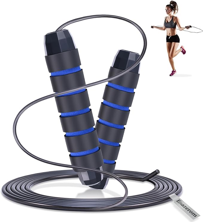 Jump Rope for Women Men Kids, Adjustable Skipping Rope with Ball Bearings, Professional Jumping Rope with Foam Handles, Tangle-Free Rapid Speed Jump Ropes for Fitness Workout Boxing Exercise