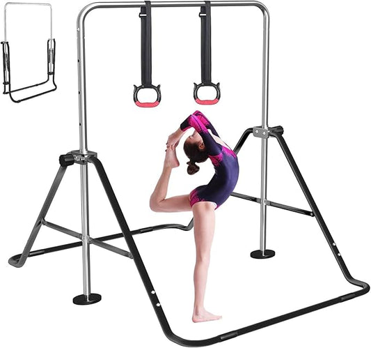 FBSPORT Gymnastics Bar for Kids, Adjustable Height Gymnastic Horizontal Bars,Junior Training Bar Children Folding Training Monkey Bars for Home Using