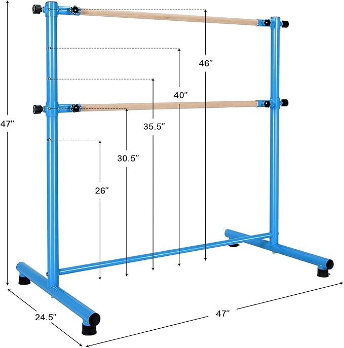 GOFLAME Double Ballet Barre Portable, 47” Freestanding Dancing Barre with 5 Adjustable Heights, Beech Wood Ballet Bar, Fitness Stretching Dancing Bar for Home, Gym, Dancing Room