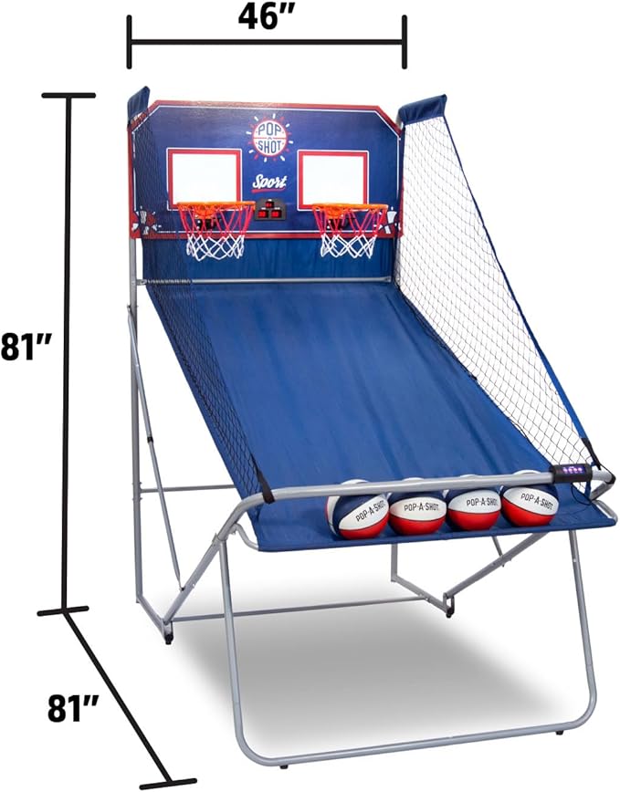 Pop-A-Shot - Dual Shot Sport | Arcade Basketball Game for Home | Paddle Scoring Hoop, 10 Game Modes, 4 Balls | Foldable for Easy Storage | Fun for All Players