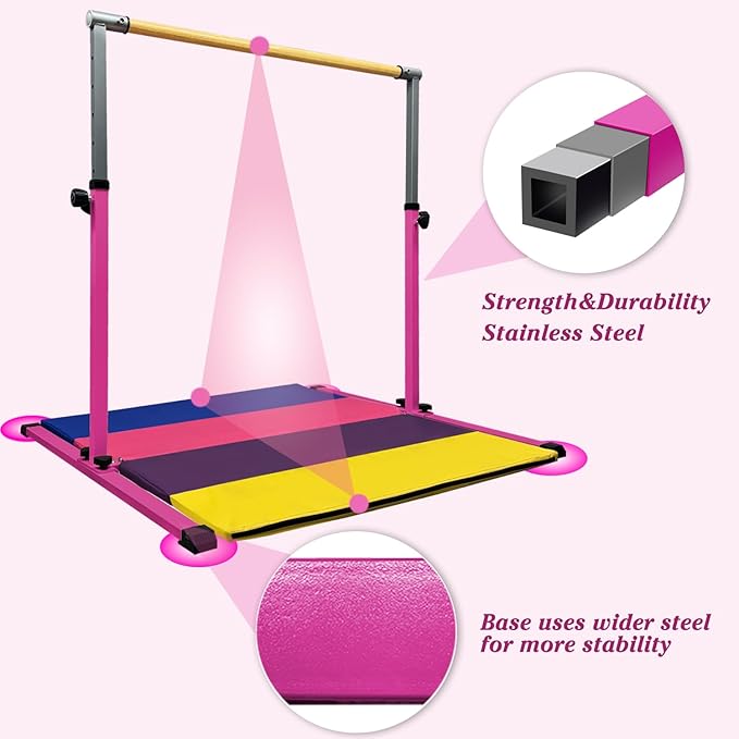 XDEMODA The Latest Model Gymnastics Bar for Kids Ages 3-15 for Home, Anti-Slip, Easy to Assemble, 35” to 55” Adjustable Height Gymnastic Horizontal Bars Equipment