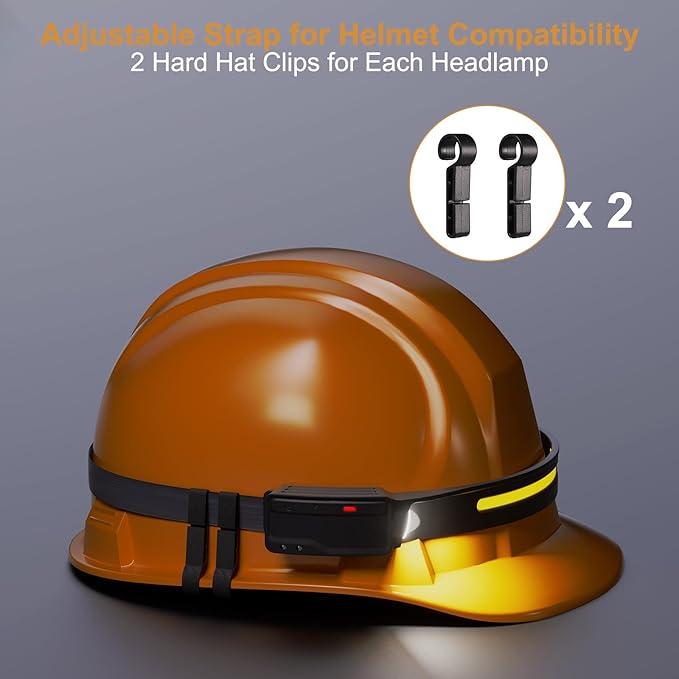LED Headlamp Rechargeable Waterproof, Motion Sensor Hardhat Headlamp with Clips, 230°Wide Beam Head Lamp 6 Modes, for Adults, Kids, Camping, Running, Hiking, 1 Pack