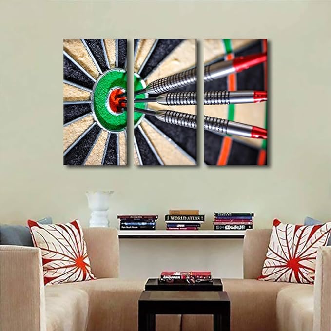 Wall Art Vintage Canvas Paintings Darts Hit the Bull's Eye Bedroom Office Wall Art 3 Pieces Contemporary Home Decor Bathroom Decor Wall Art Modern Artwork Ready to Hang for Living Room, 24"Wx36"H