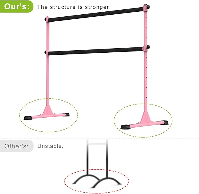 Dolibest Freestanding Ballet Bar, Height Adjustable Ballet Bar, Heavy Duty Dance Bar, with Non-Slip Rubber Pads, Enhanced Stability, Dance/Yoga/Fitness Stretching Bar, Ideal for Kids and Adults