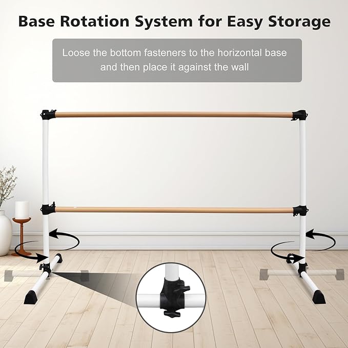 4FT/6FT Freestanding Ballet Barre Wood/Steel Height Adjustable from 7 to 46 inch Ballet Bar Portable Double Dance Bar for Home Workout and Stretch