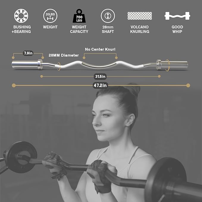 RitFit 2 Inch EZ Curl Bar with Weights, 700LBS Weight Capacity Olympic Curl Barbell for Bicep, Tricep and Weight Lifting Exercises