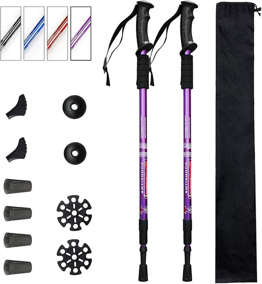 Aihoye Trekking Poles Shock Absorbing Adjustable Hiking or Walking Sticks for Hiking Collapsible Strong, 2-pc Pack Lightweight Walking Pole, All Terrain Accessories and Carry Bag