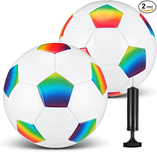 Retisee 2 Pcs Rainbow Soccer Ball with Pump Official Size Indoor Outdoor Soft Inflatable Soccer Sport for Child Teen Adult for Practice Game