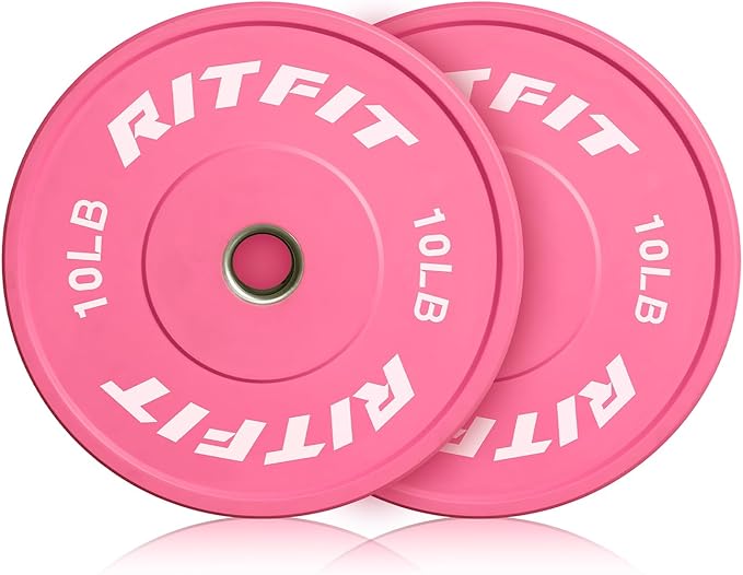 RITFIT Pink Weight Plates, 2 Inch Olympic Barbell Weight Plate, Bumper Plates With Steel Insert, Pink Weights for Gym and Home