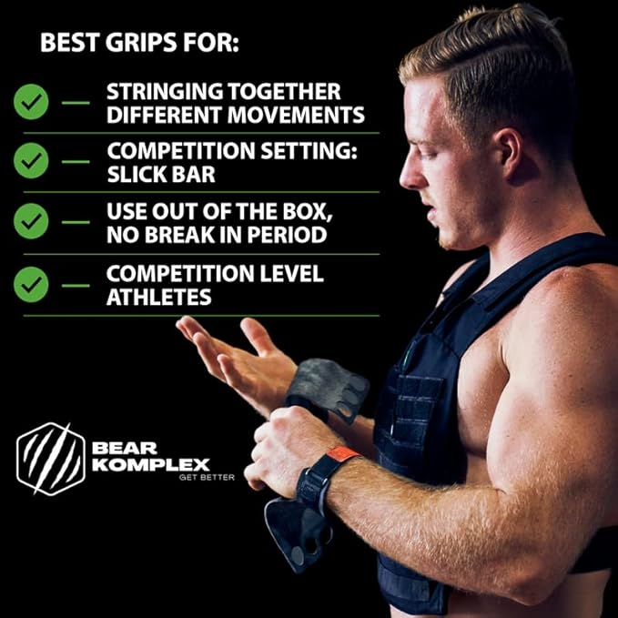 Bear KompleX - Cross Training Grips, Pull Up Hand Protection for Men and Women, Gymnastics and Weightlifting Carbon Fiber Wrist Wraps, Premium Workout Equipment for Gymnastic Bars & Training - 2 Hole