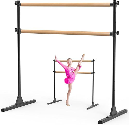 4FT/5FT/6FT Height Adjustable Freestanding Ballet Barre with Fabric Sleeve Portable Double Ballet Bar 350 lbs Capacity Heavy Duty Dance Barre for Home Workout, Stretch