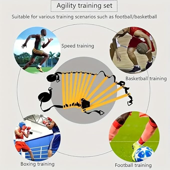 Agility Ladder Speed Training Equipment Set 20ft Agility Ladder, 4 Steel Stakes, 12 Soccer Cones, Running Parachute and Carry Bag, Speed Training Equipment for Soccer Football Basketball