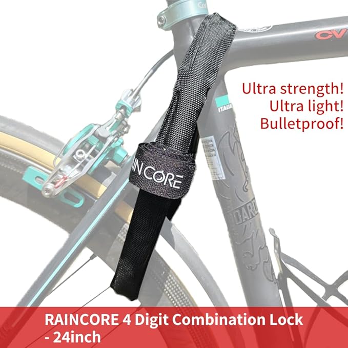 RAINCORE Light Weight Bike Cable Lock for Heavy Duti Anti Theft - 24inch (60cm) - 0.27lb (124g) - Bike Chain Lock with Chain Cutter Proof Fiber - Patented Korea - Security Cable (24 inches)
