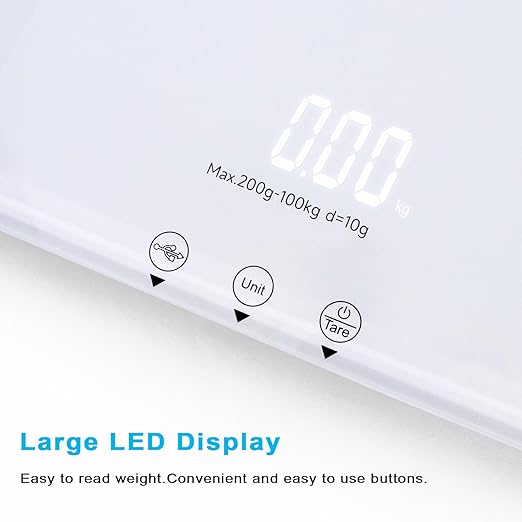 Digital Pet Scale 220lbs x10g Accuracy,Dog/Cat Animal Scales with 3 Weighing Units/Tare/Hold Function,Baby Scale for Pets,Tempered Glass Material,USB Charging,Large LED Platform Scale,White