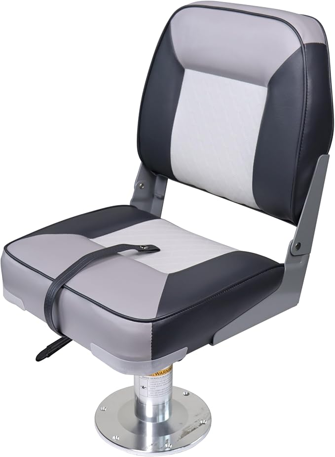 Folding Boat Seat Low Back Boat Chair Marine Bass Jon Fishing Boat Seats 2 Pack, White/Gray/Charcoal