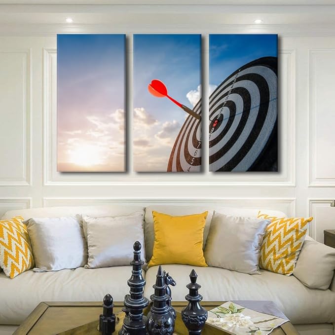 Canvas Wall Art for Living Room Office Dartboard with Darts Closeup Modern Home Decor Wall Art Motivational HD Printed Posters for Bedroom Goal Achievement Concept Pictures Ready to Hang, 28"Wx42"H