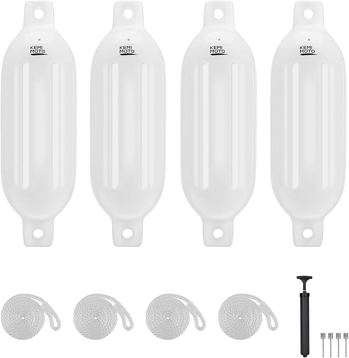 KEMIMOTO Boat Fenders Boat Bumpers for 15-35ft Boat, 4 Pack Inflatable Boat Fenders Bumpers with 4 Ropes, Boat Bumpers for Docking, Fit for Pontoon Boat Bass Boat and Jon Boat