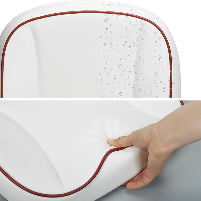 Folding Boat Seat Low Back Fishing Boat Seats with Caddy Organizer, White/White/Red