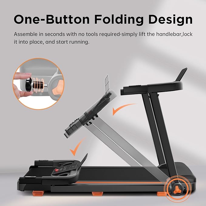 Treadmills for Home, 3.0HP Quiet Brushless Foldable Treadmill with Incline, Small Space Portable Running Walking Machine, 300 Lbs Capacity with Bluetooth APP & Pulse Monitor