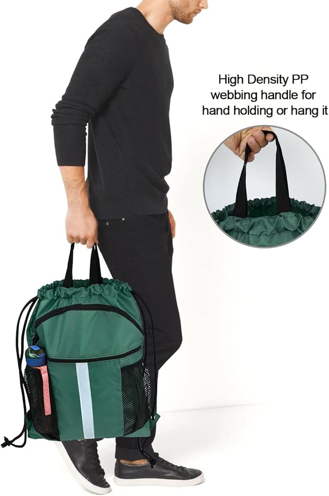 BeeGreen Drawstring Backpack Bag with Shoe Compartment, X-Large Black Gym Sports String Cinch Backpack