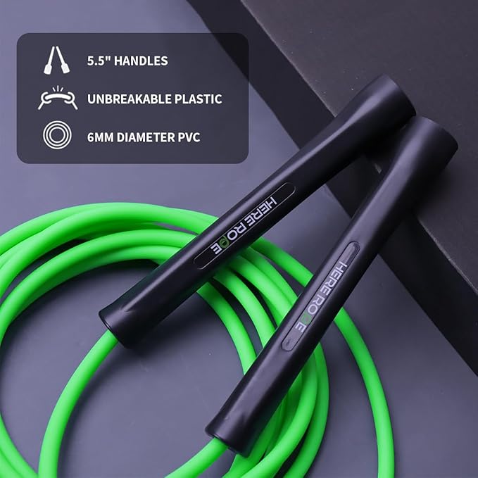 Hererope 6MM PVC Jump Rope for Men & Women Fitness, Speed, Tricks, Cardio Training, Boxing Jump Rope with Unbreakable Handles and Non-Kinking Skipping Rope, Adjustable Jumprope for Indoor Outdoor