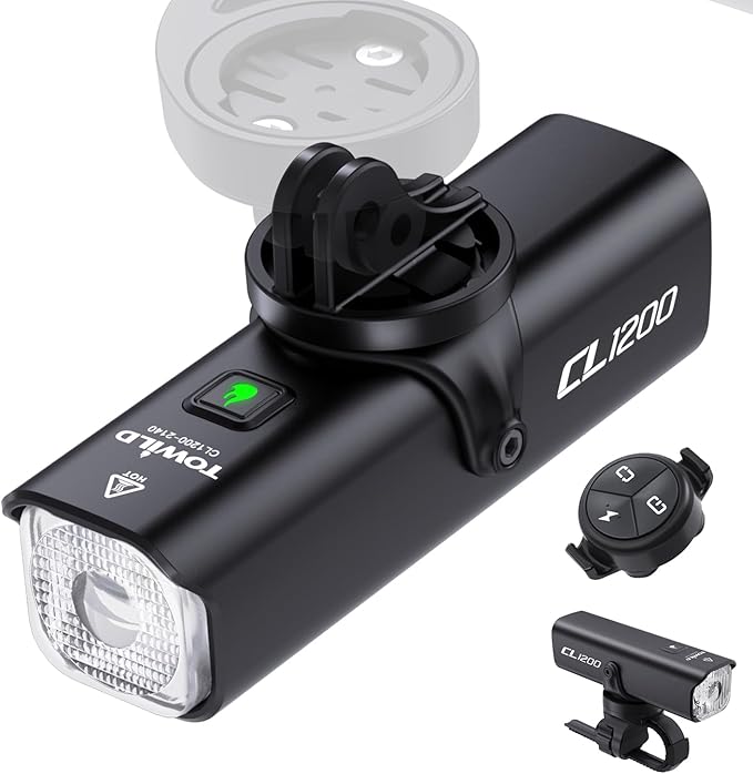 TOWILD CL1200 Bike Lights for Night Riding,Compatible with Garmin/GoPro Mount,1200 Lumen Bright Bike Headlight,Rechargeable Battery,Waterproof Bike Front Light for Commuter Cyclists